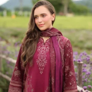 Maroon Embroidered 3 Piece Kurta Set for Women