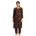 Navy Floral Cotton Kurta Set – 2 Piece