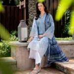 Sky Blue Embroidered Kurta Set for Women – 3 Piece Suit